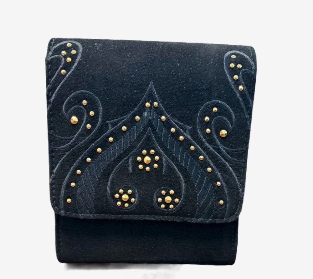Black Velvet Gold Studded Evening Bag Shoulder Bag Clutch Special Occassion